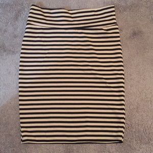 XL LulaRoe Cassie Skirt - Tan / Black Stripes